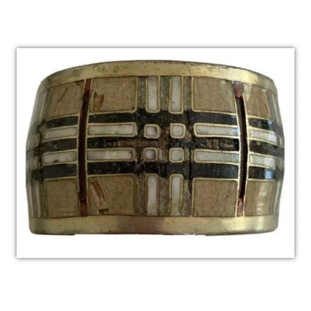 Vintage Plaid (Burberry Style) Cuff Bracelet Handmade Enamel Art One of A Kind!